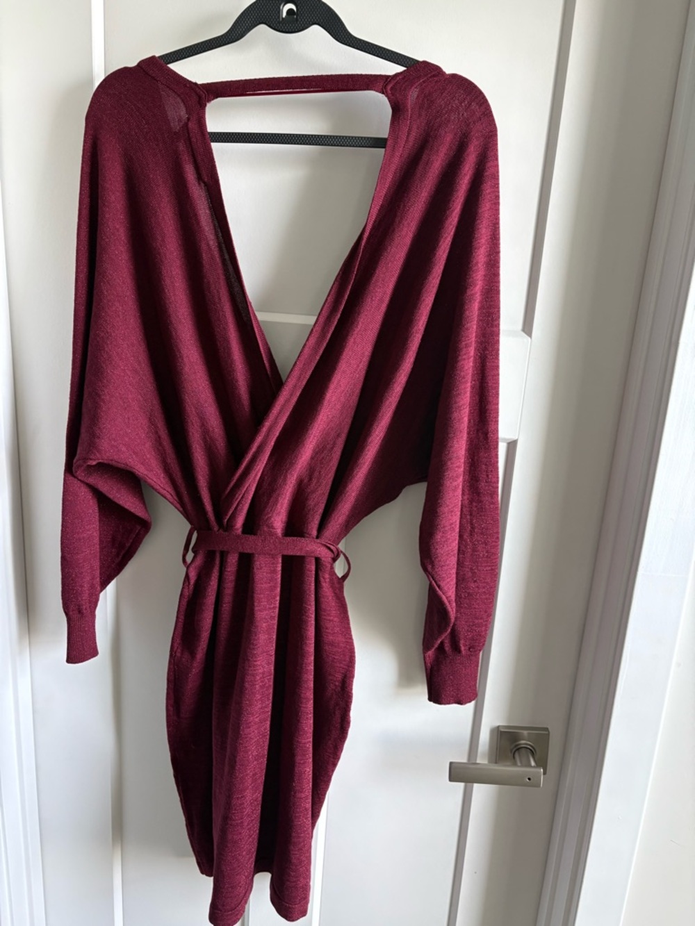 Women's Deep Wine Knit Wrap Dress with Belt - Picture 1 of 3